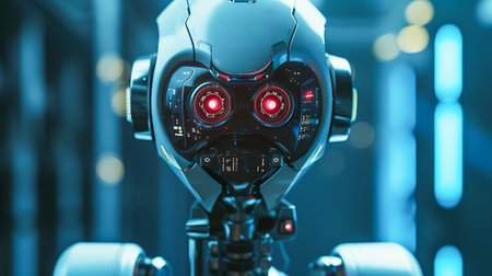 Close up futuristic robotic eye precision engineering and surveillance technology, AI generatedの素材