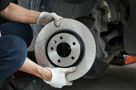 Brand new brake discs for garage cars. Auto mechanicの写真素材