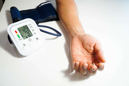 Men's health check blood pressure.and heart rate with digital pressure gauge standard blood pressure...