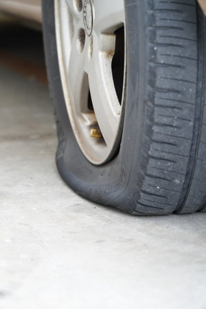 flat tire on highway,On-site call center conceptの写真素材
