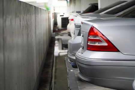 car in underground parking lot,Car park in shopping mall for backgroundの写真素材