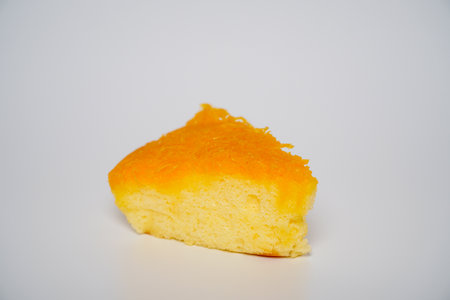 Chiffon cake with young coconut  isolated on white background, close-upの写真素材