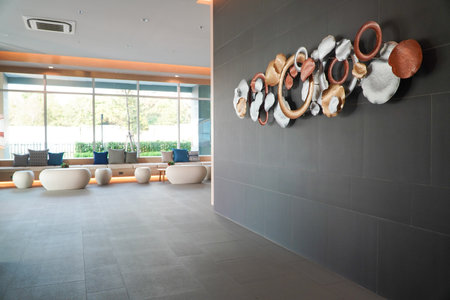 Interior of a modern hotel lobbyの写真素材