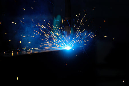 welder, craftsman, erecting technical steel Industrial steel welder in factory technicalの写真素材
