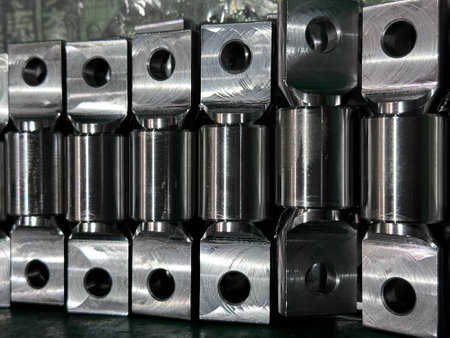 Metal parts for the production of metal products,Shiny steel parts background. Regular...