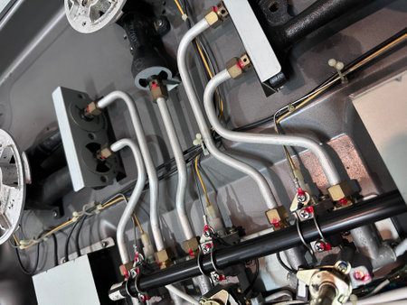 Close-up of a ventilation system inside a modern boiler room.