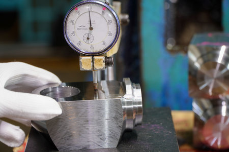 Asian craftsmen use dial indicator,dial indicator gauge, digital indicator depth gaugeの写真素材