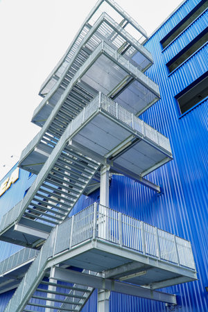 steel staircase structure outside the building, fire escape stair steel.の写真素材