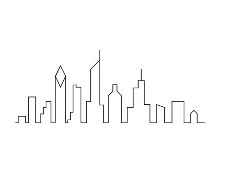 City skyline line icon. Vector illustration. Cityscape flat design.Line sketch cityscape design. Abstract black background.の写真素材