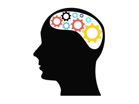 Silhouette of human head with gears inside. Vector illustration.の写真素材