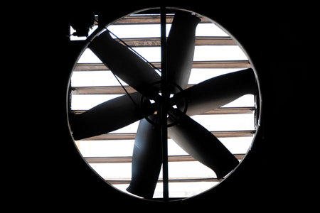 Big industrial fan in factory Factory building ventilationの写真素材