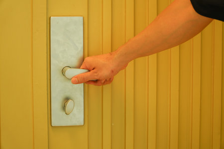 Hand opening metal door handleの写真素材