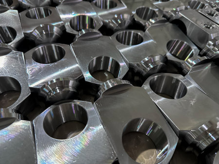 shiny steel parts background. Metal parts produced in metal industry.Industrial background.