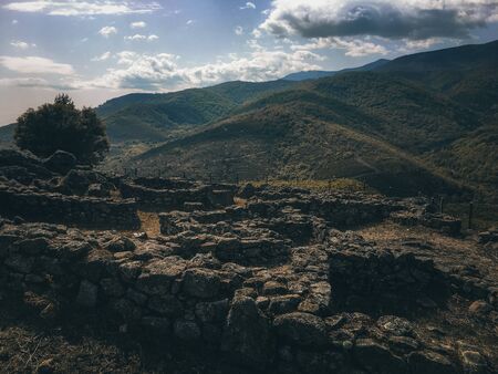 Ancient Celtic settlement in the Sierra de Gredos on a cloudy day, Madrigal de la Vera, Caceres.