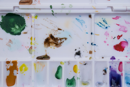 Closeup of water-color paint-boxの写真素材