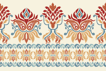 Ikat geometric folklore ornament. Tribal ethnic vector texture. Seamless striped pattern in Aztec style. Figure tribal embroidery. Indian, Scandinavian, Mexican, folk pattern.のイラスト素材