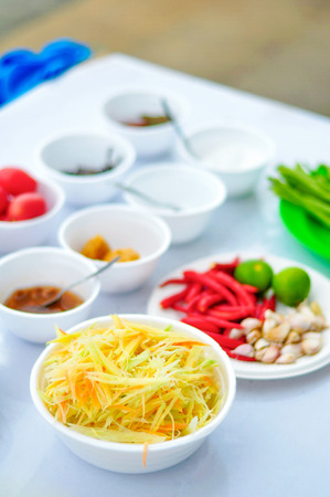 ingredient somtum on deskの写真素材