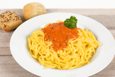 Italian fettuccine with tomato sauceの写真素材