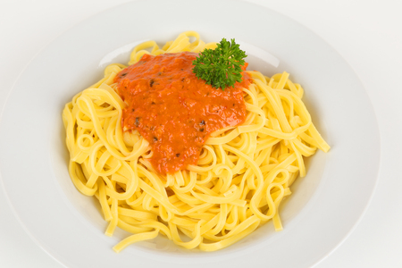 Italian fettuccine with tomato sauceの写真素材