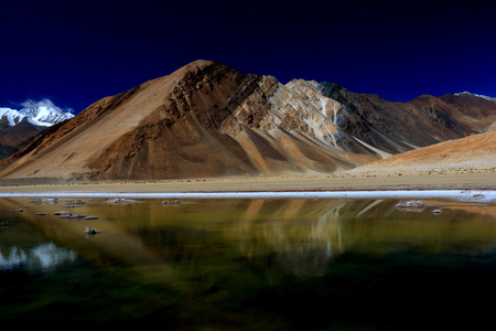 beautiful landscape of mountain and its reflection on the lake waterの写真素材