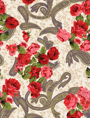 beautiful flower pattern, floral seamless allover design,watercolor flower. Textile Design.wallpaper  with background - illustrationの写真素材