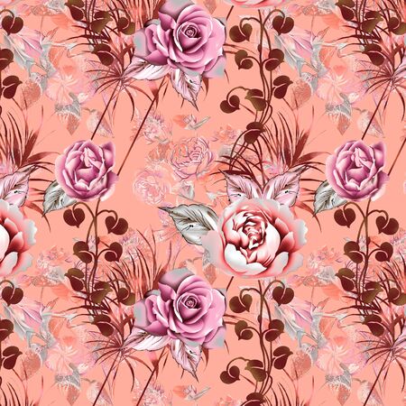 seamless pattern with flower and backgroundの写真素材