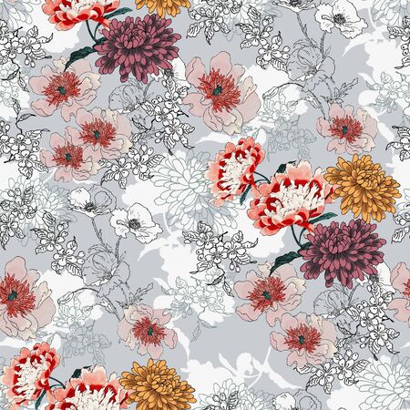 seamless pattern with flower and backgroundの写真素材