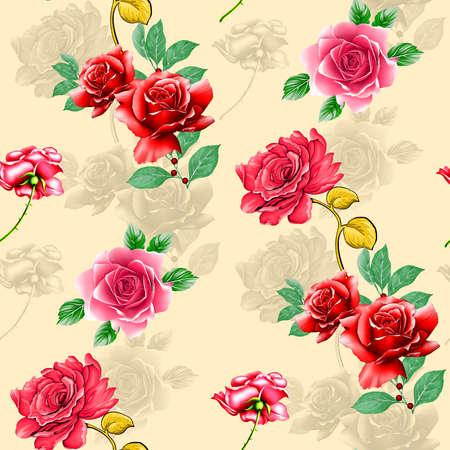 seamless pattern and flower with cream backgroundの写真素材