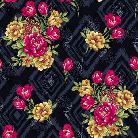 seamless pattern and flower with cream backgroundの写真素材