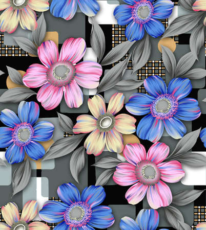 seamless flower pattern, floral allover design,Textile Design.with backgroundの写真素材