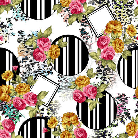 beautiful flower pattern, floral seamless allover design, flower. geometric Textile Design with background - illustrationの写真素材