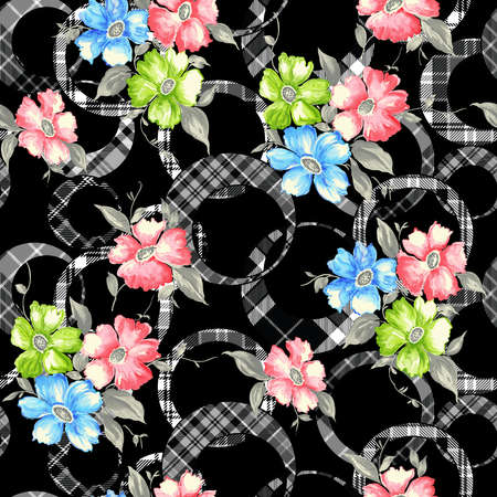 beautiful flower pattern, floral seamless allover design, flower. geometric Textile Design with background - illustrationの写真素材