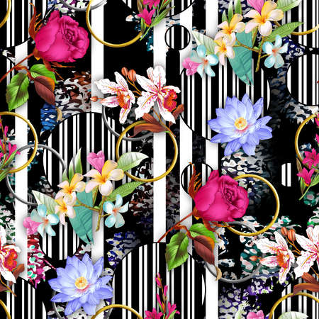 beautiful flower pattern, floral seamless allover design, flower. geometric Textile Design with background - illustrationの写真素材