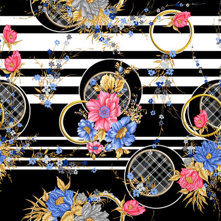 beautiful flower pattern, floral seamless allover design, flower. geometric Textile Design with background - illustrationの写真素材