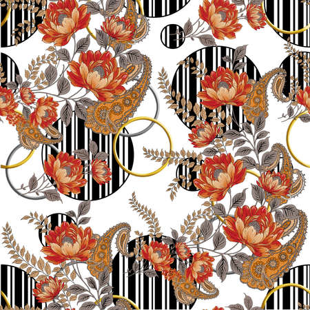 beautiful flower pattern, floral seamless allover design, flower. geometric Textile Design with background - illustrationの写真素材