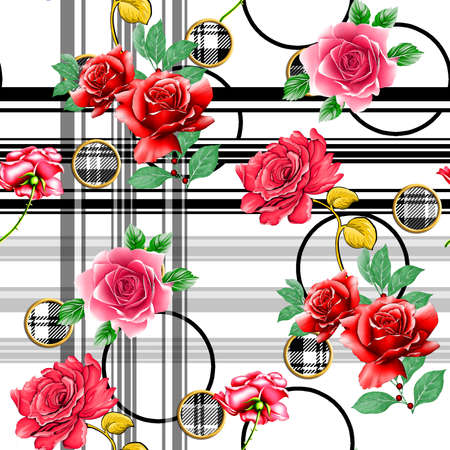 beautiful flower pattern, floral seamless allover design, flower. geometric Textile Design with background - illustrationの写真素材