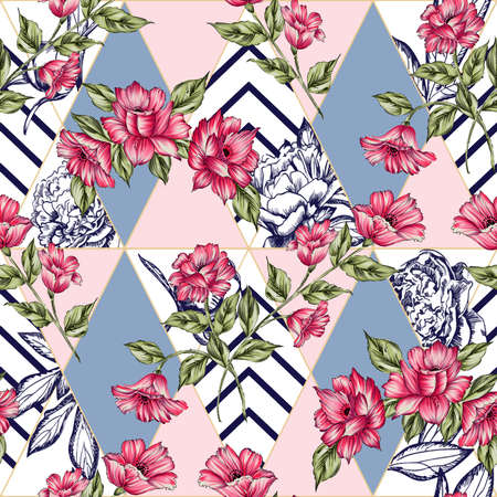 beautiful flower pattern, floral seamless allover design, flower. geometric Textile Design with background - illustrationの写真素材