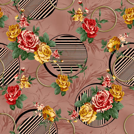 beautiful flower pattern, floral seamless allover design, flower. geometric Textile Design with background - illustrationの写真素材