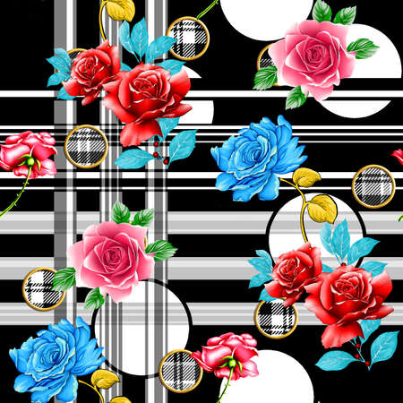 beautiful flower pattern, floral seamless allover design, flower. geometric Textile Design with background - illustrationの写真素材