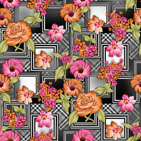beautiful flower pattern, floral seamless allover design, flower. Textile Design.wallpaper fabric print with background - illustrationの写真素材