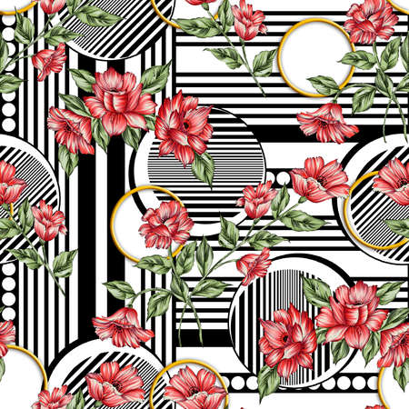 beautiful flower pattern, floral seamless allover design, flower. Textile Design.wallpaper fabric print with background - illustrationの写真素材