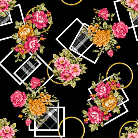 beautiful flower pattern, floral seamless allover design, flower. geometric Textile Design with background - illustrationの写真素材