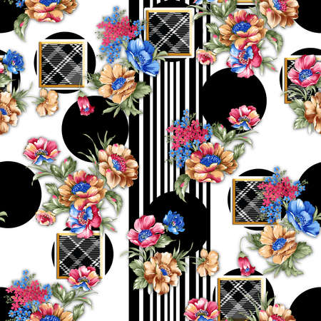 beautiful flower pattern, floral seamless allover design, flower. Textile Design.wallpaper fabric print with background - illustrationの写真素材