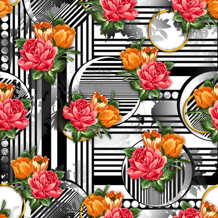 beautiful flower pattern, floral seamless allover design, flower. geometric Textile Design with background - illustrationの写真素材
