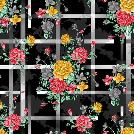 beautiful flower pattern, floral seamless allover design, flower. geometric Textile Design with background - illustrationの写真素材