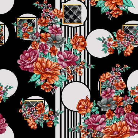 beautiful flower pattern, floral seamless allover design, flower. geometric Textile Design with background - illustrationの写真素材