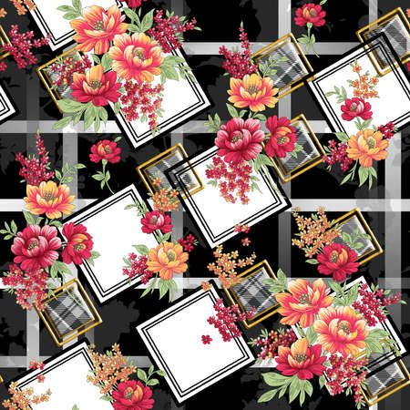 beautiful flower pattern, floral seamless allover design, flower. geometric Textile Design with background - illustrationの写真素材