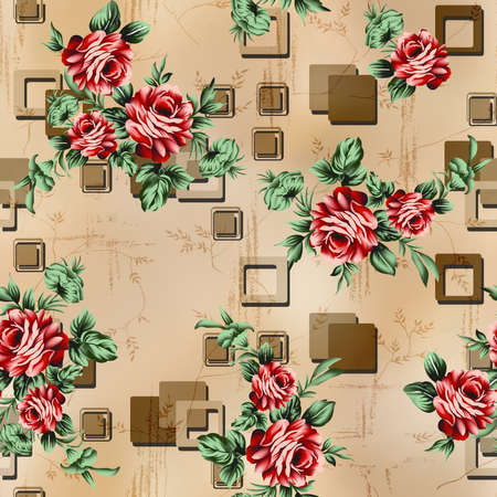 beautiful flower pattern, floral seamless allover design, flower. geometric Textile Design with background - illustrationの写真素材