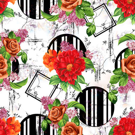 beautiful flower pattern, floral seamless allover design, flower. geometric Textile Design with background - illustrationの写真素材