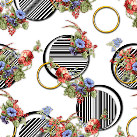beautiful flower pattern, floral seamless allover design, flower. geometric Textile Design with background - illustrationの写真素材